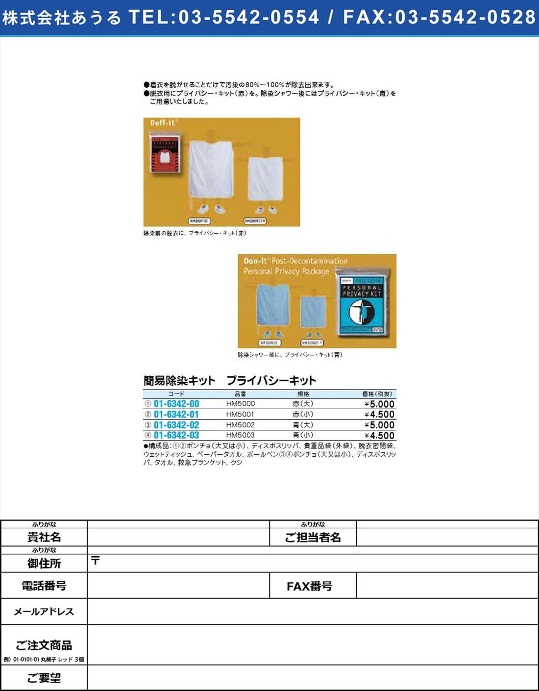 簡易除染キット プライバシーキット HM5001(01-6342-01)【1個単位】