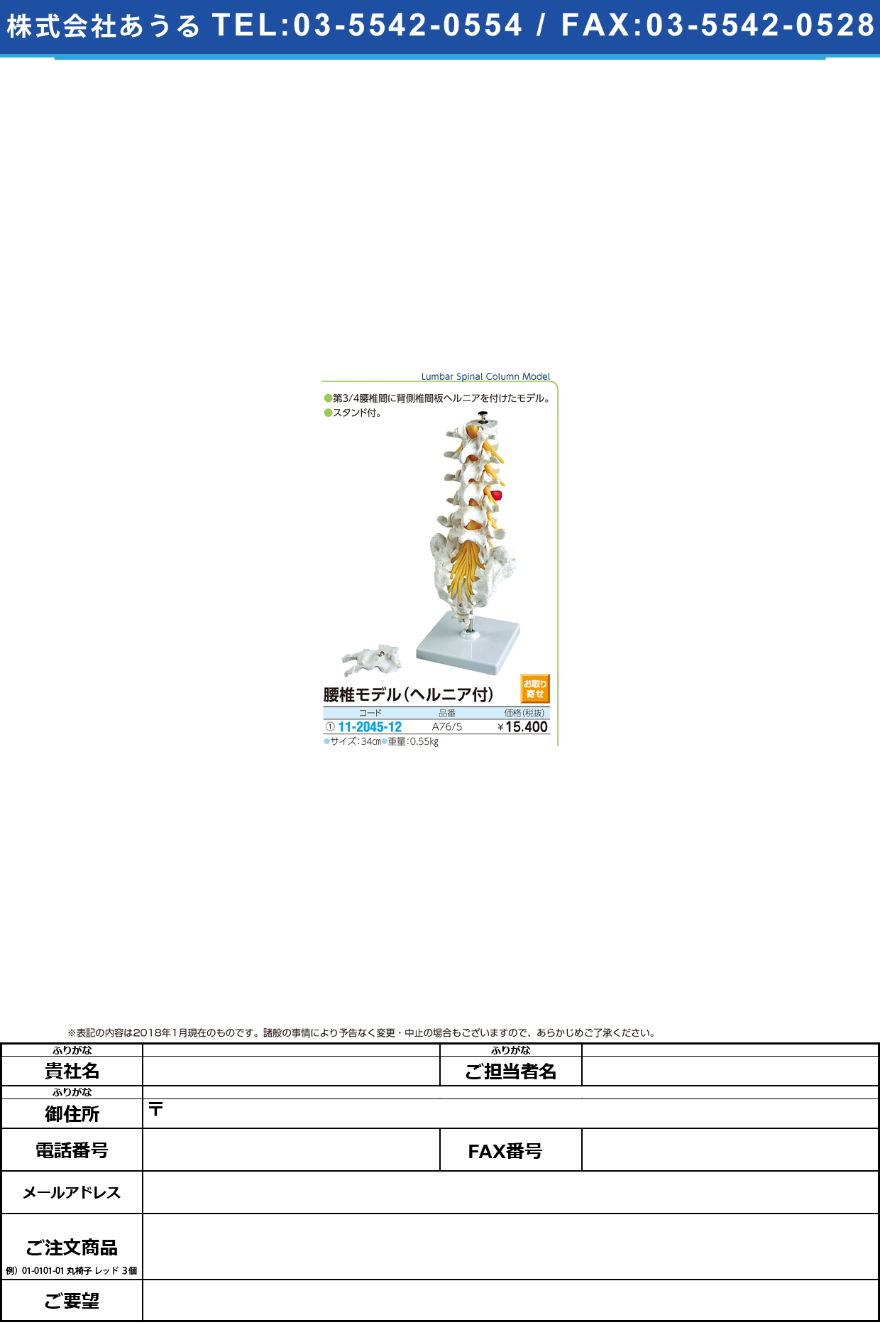 (11-2045-12)腰椎モデルヘルニア付（スタンド付） A76/5(34CM) ﾖｳﾂｲﾓﾃﾞﾙ(京都科学)【1台単位】【2018年カタログ商品】