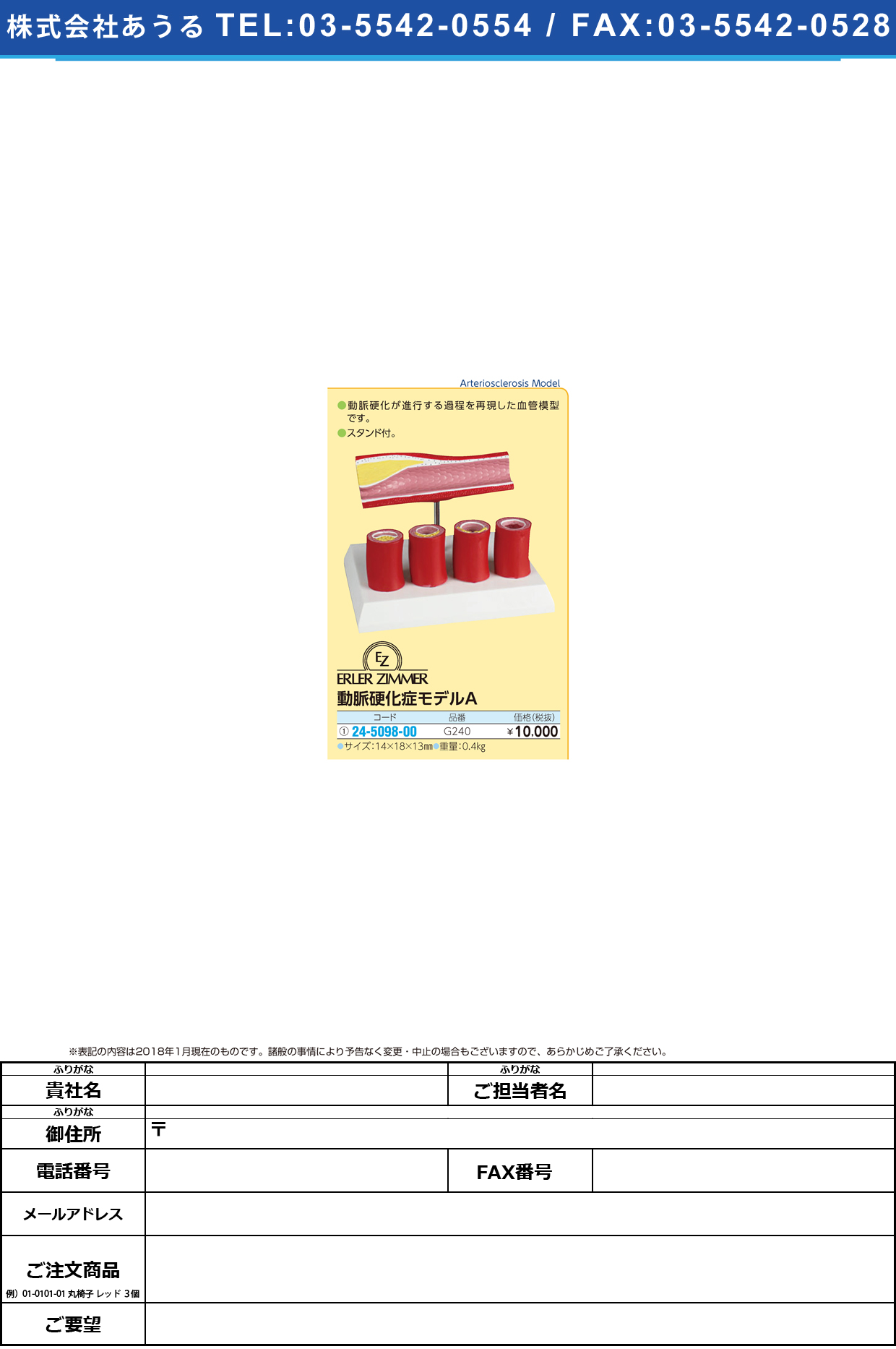 (24-5098-00)動脈硬化症モデルＡ G240 ﾄﾞｳﾐｬｸｺｳｶｼｮｳﾓﾃﾞﾙA(エルラージーマー社)【1個単位】【2018年カタログ商品】