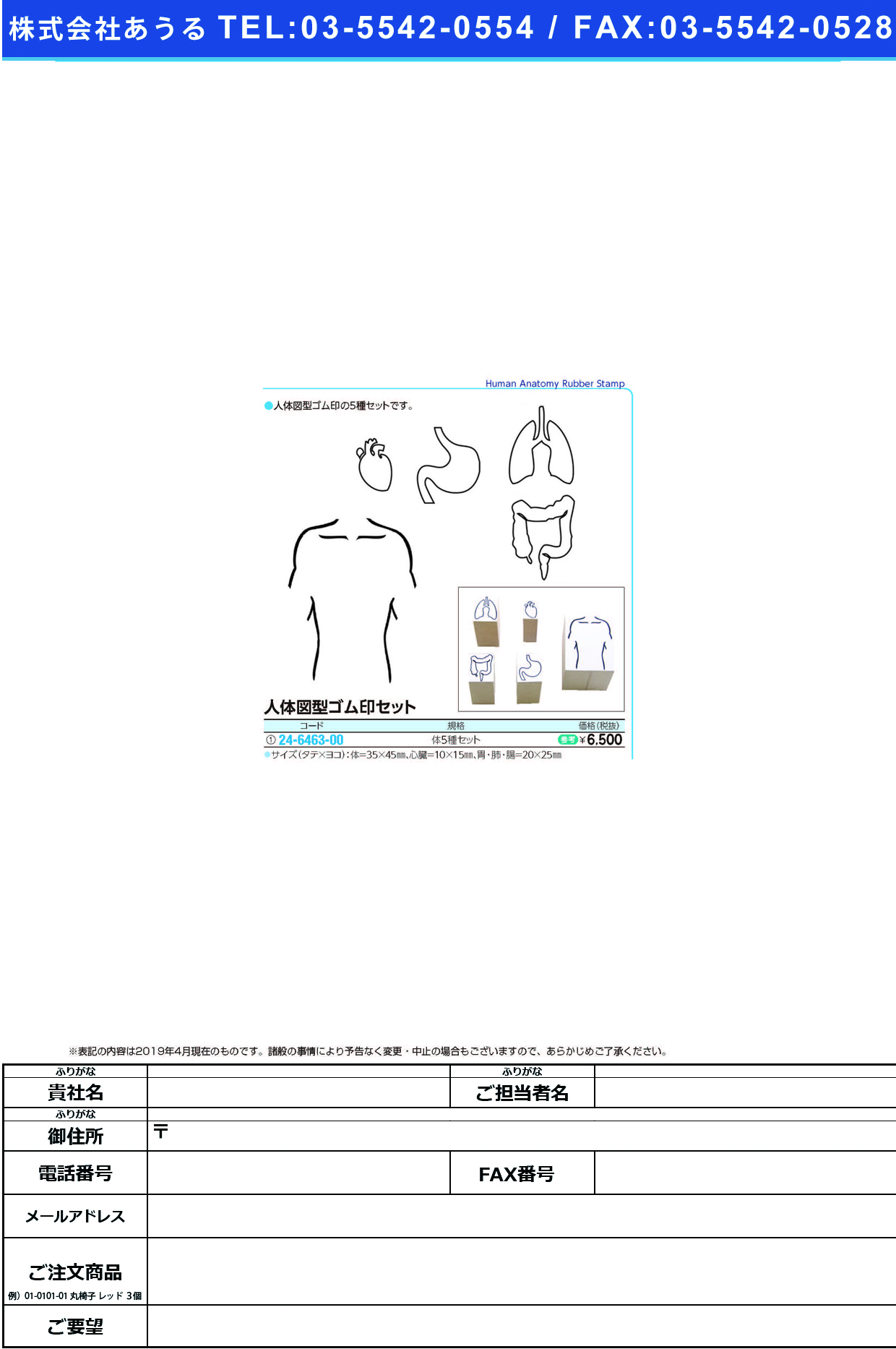 (24-6463-00)人体図型ゴム印セット 5ｼｭﾙｲ ｼﾞﾝﾀｲｽﾞｶﾞﾀｺﾞﾑｲﾝｾｯﾄ【1組単位】【2019年カタログ商品】
