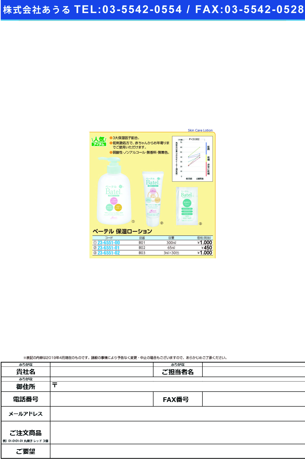 (23-6551-00)ベーテル保湿ローション B01(300ML) ﾍﾞｰﾃﾙﾎｼﾂﾛｰｼｮﾝ【1本単位】【2019年カタログ商品】