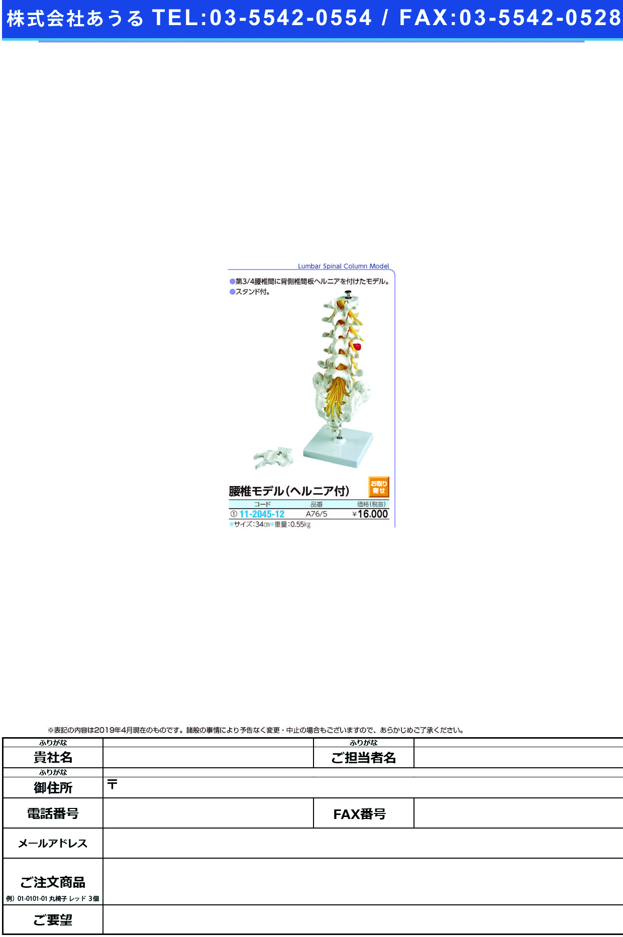 (11-2045-12)腰椎モデルヘルニア付（スタンド付） A76/5(34CM) ﾖｳﾂｲﾓﾃﾞﾙ(京都科学)【1台単位】【2019年カタログ商品】