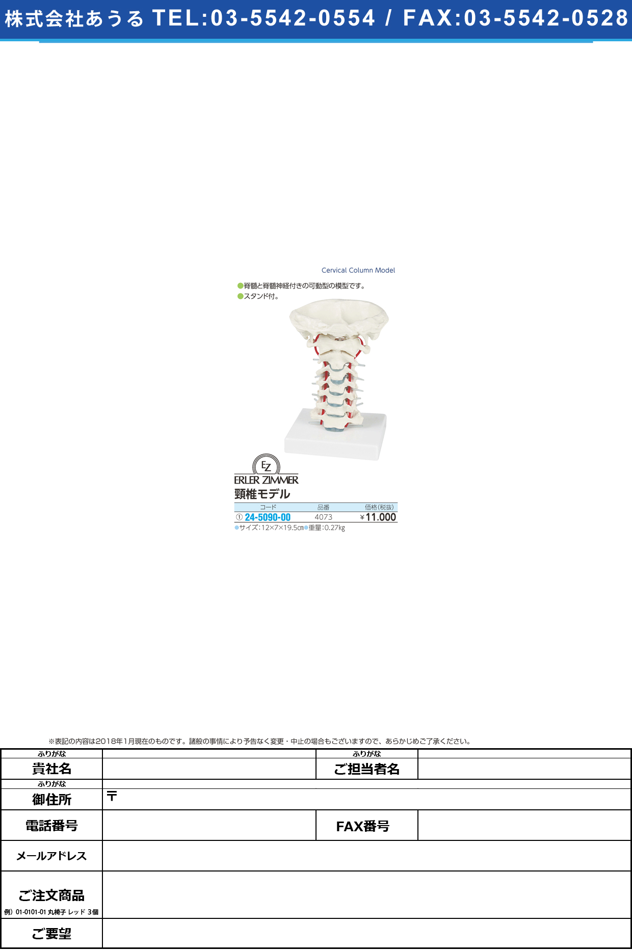 (24-5090-00)頸椎モデル 4073 ｹｲﾂｲﾓﾃﾞﾙ(エルラージーマー社)【1個単位】【2019年カタログ商品】